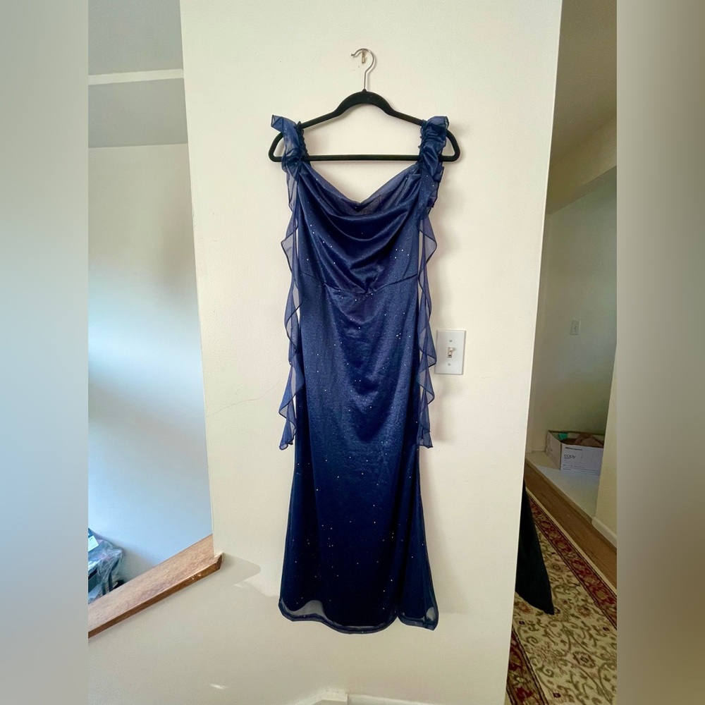 NWT Cider midi dusty blue sparkles wedding wedding guest dress size large